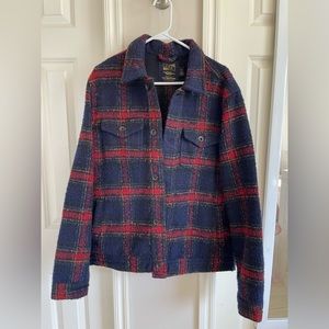 Anthropologie CPO Provisions Blue/Red Wool Blend Plaid Shacket - Size L
